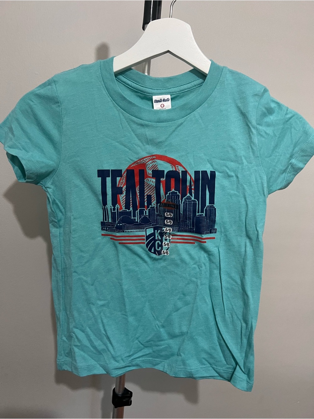 Kids' Teal KC Currant Soccer Tee with City Skyline - Charlie Hustle